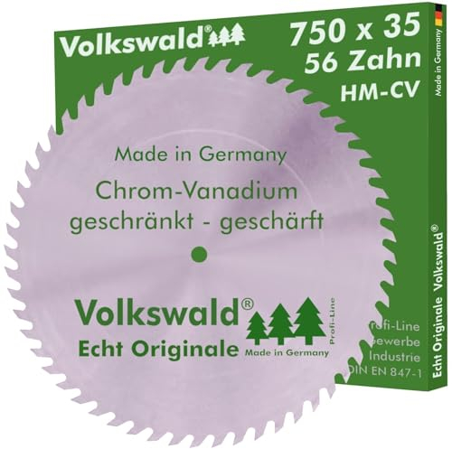 Volkswald ® Sägeblatt CV 750 x 35 mm Z= 56 geschränkt fertig geschärft Tischkreissägen Wippkreissägen und Formatkreissägen Brennholz CV Chrom - Vanadium, CS Chrom - Stahl KV