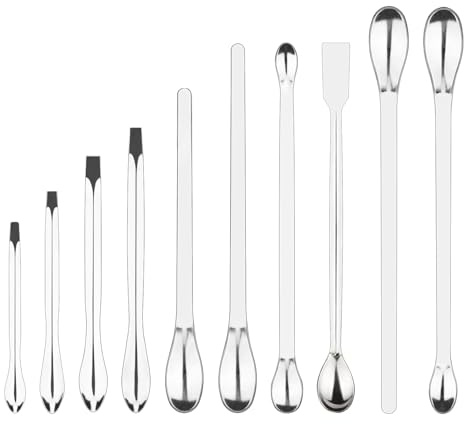FunChem Micro Cucharas, Juego de 10 Piezas de Laboratorio, Cucharas de Muestreo para Pesar, Mezclar, Raspar y Transferir Sustancias Sólidas o en Polvo, Acero Inoxidable, Resistentes al Calor