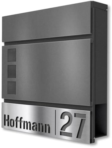 Metzler® Briefkasten mit Edelstahl-Namensschild und Zeitungsfach in Eisenglimmer pulverbeschichtet anthrazitgrau rostfrei wetterfest mit Sichtfenstern und A4-Einwurf 10 Jahre Ersatzteilverfügbarkeit