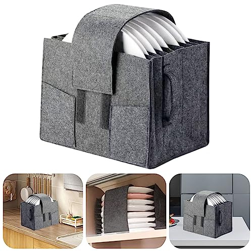 Longzhuo 8 Teller & Tassen Aufbewahrung Organizer - Filz Camping Tasche für Wohnwagen Wohnmobil Küchenschränke Abnehmbare Trennwand & Griffe (Grau)