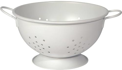 Colander, 21cm Diameter x 11.5cm Height, Enamel Coated, Stainless Steel (White)