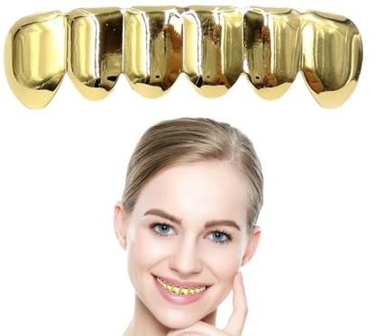 Vergoldeter Zahn, Vergoldeter Hiphop-Zahn,Brace Caps Hiphop Zahn - Verkupferte goldene Zahnkappen für Cosplay-Kostüme, tragbare Weihnachts-Mund-Brace-Geschenke