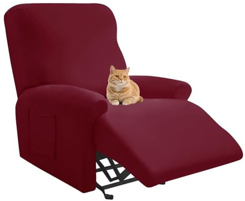 Chickwin Sesselschoner für Relaxsessel 1 Sitzer, Fernsehsessel Bezug mit Taschen Elastisch Polyesterfaser Sesselschoner für Fernsehsessel Sesselschoner mit Armlehne (Burgunderrot)