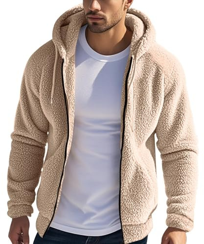 Di Yi Jia1 Felpa con Cappuccio Calda in Peluche Invernale da Uomo Colore Puro Design con Cerniera Completa Giacca con Cappuccio Ampia Casual