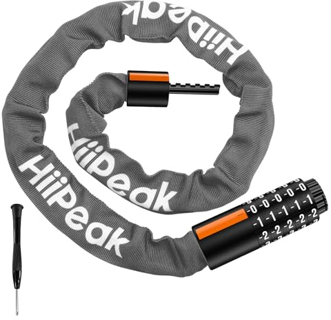 HiiPeak Chaine antivol Velo Code Haute Sécurité. Cadenas Velo antivol code a 5 chiffre, antivol Vélo 100 000 combinaison, anti vol Velo, Moto et Scooter- Résistante à la Corrosion et aux Coups (Gris)