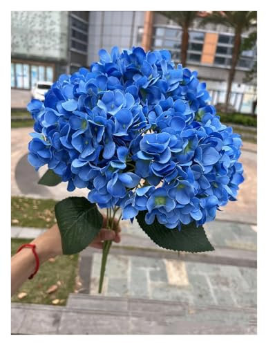 QVVFRED Hortensien Kunstblumen Große Größe 5 Köpfe künstliche Blumen weiß rosa Hortensien Seide DIY Hochzeit Brautstrauß gefälschte Blumen Home Party Dekoration(DEEP Blue)