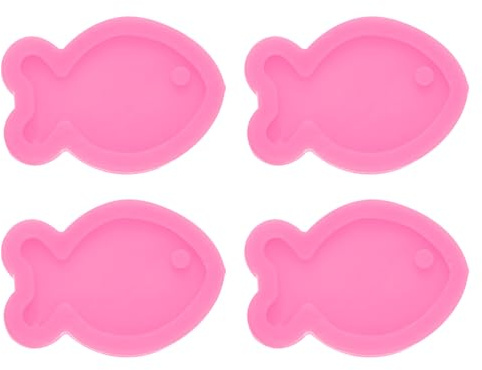 sourcing map 4 moldes de resina de peces, kit de moldes de silicona epoxi con agujero para colgantes, llaveros, adornos, joyas, manualidades, manualidades, manualidades, color rosa