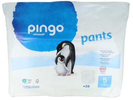 Pingo Braguitas de Aprendizaje Ecológicas Talla 5 (15-25 kg) 28 unidades – Pañales Braguita Transición .Celulosa FSC y Biofilm de Caña de Azúcar – Dermatológicamente Testadas, Fabricadas en Suiza