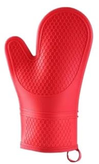 Gant Four Maniques Cuisine Gants De Cuisine en Silicone, 1 Paire, Résistants À La Chaleur, Antidérapants, Doublés De Coton Épais Gant Cuisine(Rot)