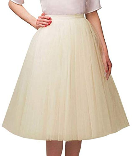 Tüllrock Beige Tüllrock Damen 50Er Rock Retro Ballet Tanzrock 3 Lagig Tüll Ballett Tütü Rockabilly Petticoat Unterrock Tanzkleid Ballkleid Abendkleid Gelegenheit Zubehör Karneval Tutu Cosplay