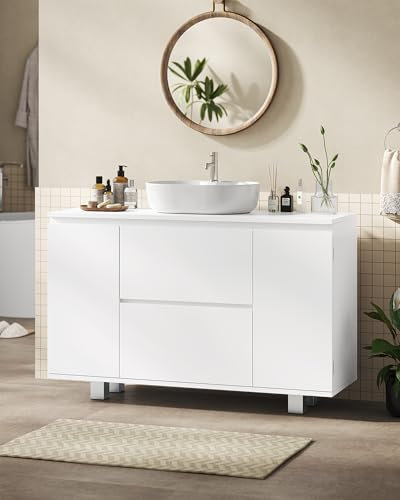 Mobile Sottolavabo per Bagno, Mobile da Bagno con Cassetti, Ripiani Regolabili, Molto Spazio, 90 x 30 x 60 cm, Bianco