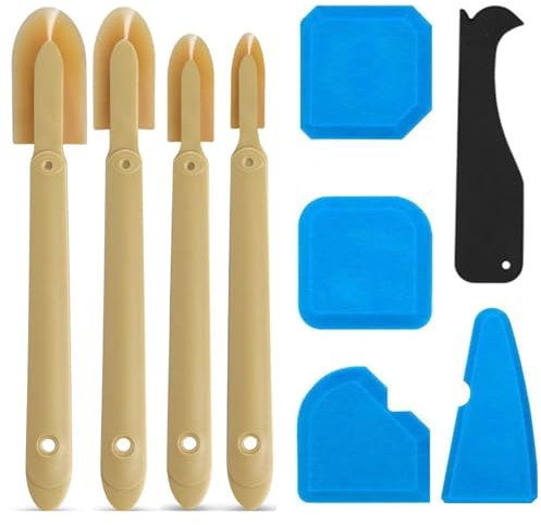 CLKE Kit di 9 attrezzi per sigillatura, kit di finitura sigillante in gomma di 4 dimensioni, strumento di rimozione in silicone a 5 forme, applicatore riutilizzabile per sigillante per cucina, bagno