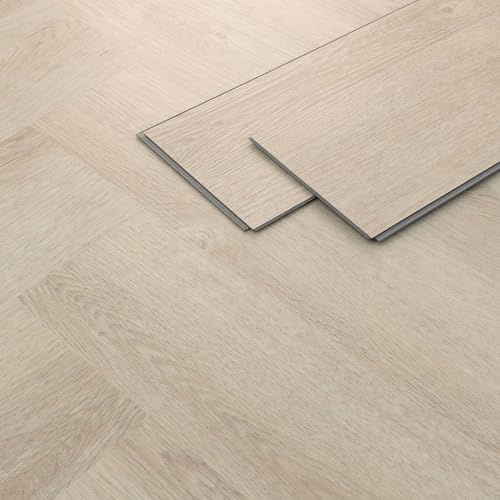 ML-Design Deluxe PVC Bodenbelag, Click Vinyl-Dielen Vinylboden, 61cmx12,8cmx4,2mm, Dicke 4,2mm, 3,12m²/40 Dielen, Fischgrät Eiche hell, Braun, Holzoptik, rutschfest, wasserfest, Belastungsklasse 34