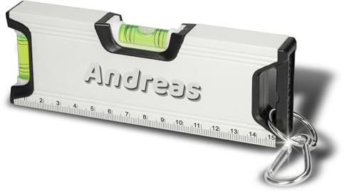 Personalisierte Wasserwaage Misura 15,5 cm - magnetisch mit Karabinerhaken | Metall, robust, langlebig, praktisch, hochwertig, messen, Heimwerker, DIY, präzise, vielseitig