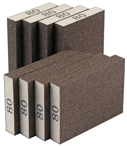 8 Pack Sanding Sponge, Sanding Blocks 80 Grit Assortment, Sand Paper for Wood Furniture, Sander Pads, Washable and Reusable Sandpaper for Drywall Metal Glasses Repair (80 Grit)