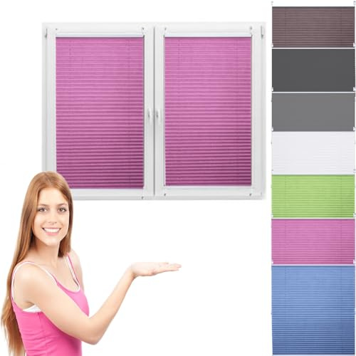 Foldable Windows and Doors Curtain 115 x 160 cm Double Pleated Blackout Thermo Shade Sun Protection Shade for Window Opaque for Windows Doors Pink