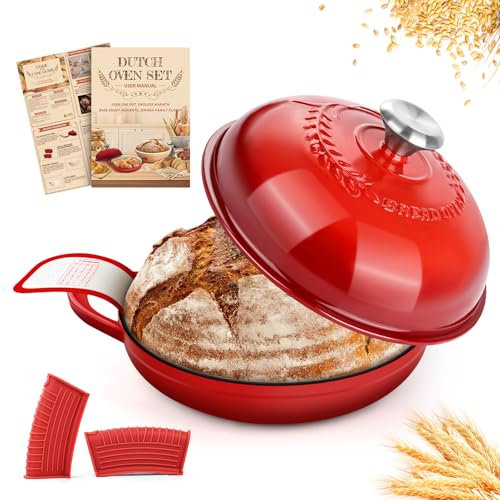 NZQXJXZ Enamelled Cast Iron Dutch Oven Pot, 26cm Cast Iron Casserole Dish with Lid, Non-Stick Dutch Oven for Braising, Stews, Roasting, Bread Baking