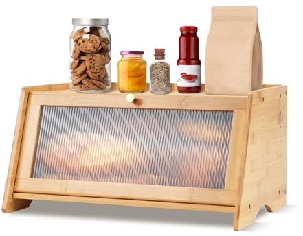 ZZBIQS Contenitore per il pane in bambù per la cucina, portapane in legno naturale di grande capacità, contenitore per il pane con pannello per porta finestra a strisce per piano di lavoro