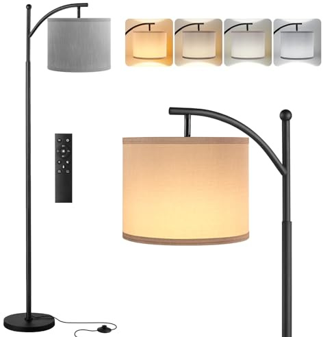 Aooshine Floor Lamp, 60 Modern Arc Grey Standing Lamps with Remote Control and Stepless Dimmable Colors Temperature & Brightness, Black Pole(Bulb Included)