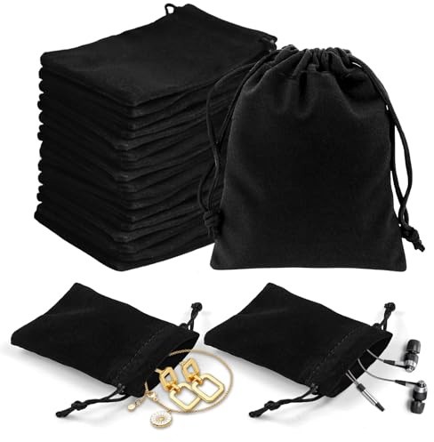 TAIHOBO Mini Pochette Bijoux Noir: 20 Pièces Pochon Bijoux avec Cordon, Petit Sachet Tissu 7x9cm, Petite Pochette Tissu en Velours, pour Bagues Cadeau Bijoux Bonbons Bouchons D'oreilles