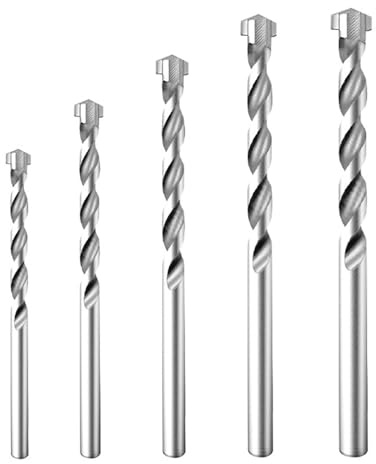 Set di 5 punte per calcestruzzo, punte per cemento (specifiche: Ø4/5/6/8/10 mm) con scatola portaoggetti, spirale a U per lavorazione professionale di calcestruzzo, muratura e sabbia calcarea