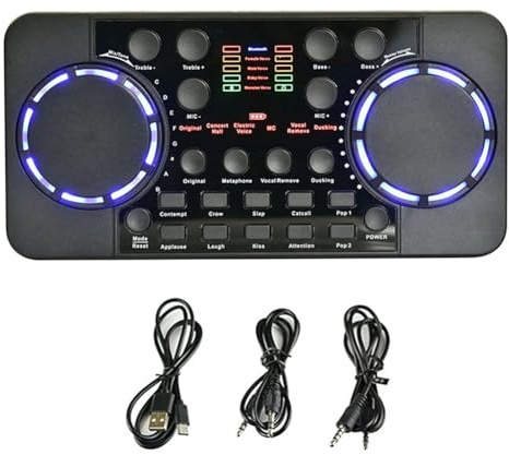 Ujjdwiurgh Carte Son V300 Pro, Interface Audio Compatible Bluetooth, Mixeur DJ, Effet Numérique, Console de Réduction du Bruit, Enregistrement USB