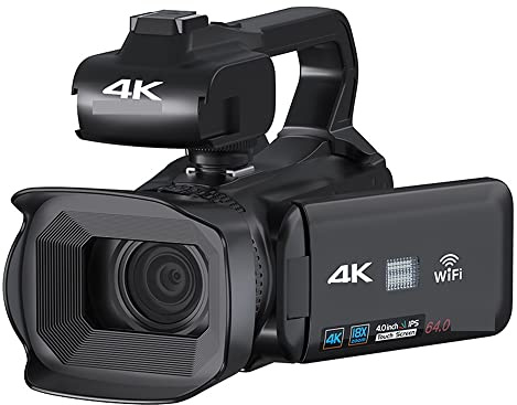 Appareil Photo numérique, Caméra vidéo 64MP Caméscope Full 4K 60FPS for la Diffusion en Direct Webcam 18X Auto Focus Vlog Recorder 4quot; Rotation de l'écran(32G SD Card,Standard)