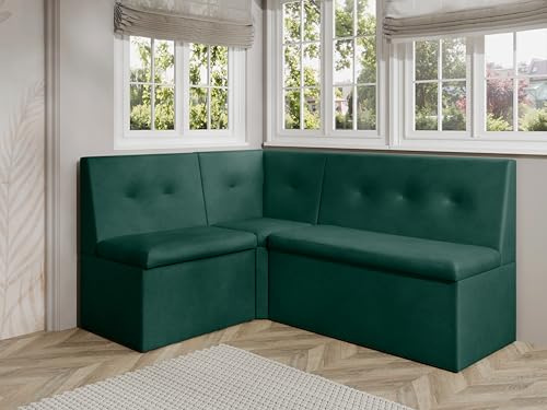 JKG Meble Eckbank fur Essizmmer - Eckbank Küche mit Aufbewahrungsbehälter - Modern Sitzecke Küche - Stoff Velours - gepolsterte Rückenlehne - Grün - Monolith 37-140x200 cm