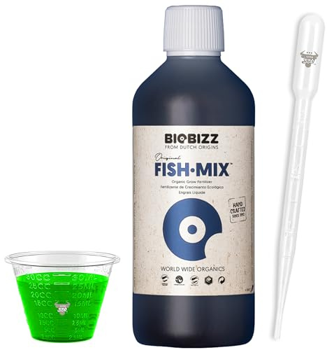 Biobizz Fish Mix 1L mit Pipette und Grow Messbecher – Organischer Flüssigdünger aus Fisch und Zuckerrübenextrakt für starkes Wachstum und Bodenfruchtbarkeit
