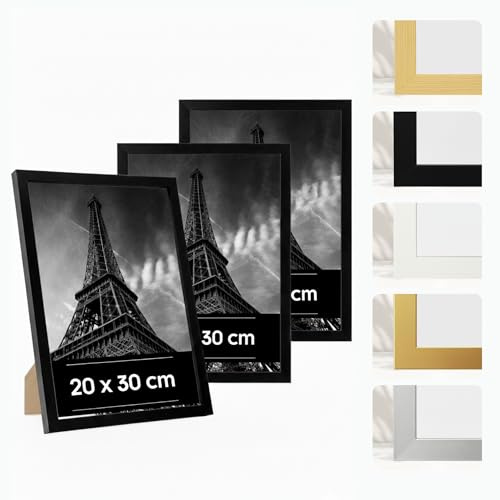 Estancia 3 Stück Schwarze Bilderrahmen aus Kunststoff, 20x30 cm – 3er-Pack 20 x 30 cm Rahmen mit Bruchsicherem Acrylglas – Moderner Fotorahmen für Wände und Tische