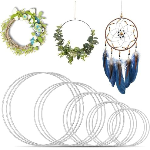 YOYEAH 15 Stück Metallring Set 5/10/15/20/30cm Metallringe zum Basteln, Dekoringe für Traumfänger DIY, Hochzeitsdeko, Handwerk (Silber)