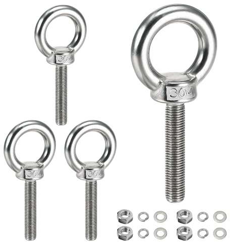 Tornillo anular M10 x 90 mm: 4 unidades Tornillos de ojal de acero inoxidable con rosca 304 con arandelas y tuercas hexagonales para rollo de fijación y suspensión (M10 × 90)