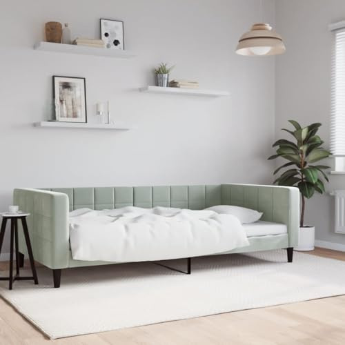 Runheo Tagesbett Hellgrau 100x200 cm Samt, Schlafsofa mit robustem Metallgestell, vielseitiges Gästebett für Wohnzimmer, modernes Design, bequemes Polster, ideal für kleine Räume