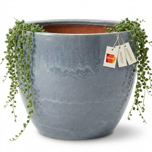 Teramico Premium planteringskruka keramisk glaserad – 100 % frostbeständig och handgjord. Blomkruka med hål för utomhus- och inomhusbruk. Högkvalitativ överkruka unik vintersäker (oktober grå, 29 cm x