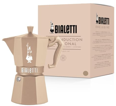 Bialetti Moka Exclusive Octagonal Induction 6 Tazze– Caffettiera Espresso in Alluminio e Acciaio, Desert Sand – Compatibile Gas e Induzione