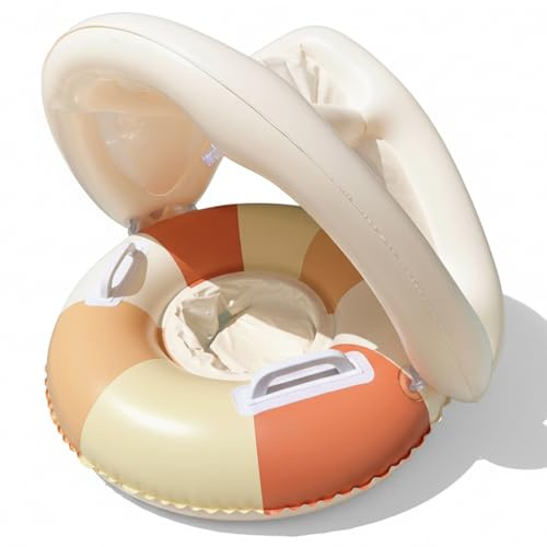 Ameble Baby Pool Float with Canopy, Inflatable Toddler Pool Floats with Sun Shade & Secure Seat - Baby Swim Float for Infants Toddlers 0-4 Years, with Canopy, with, Bab