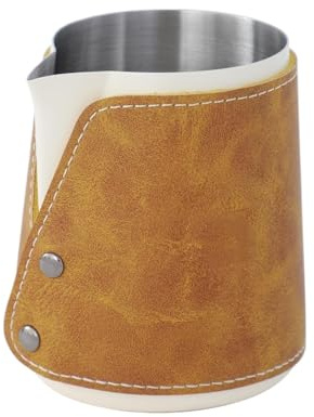 Milk Frothing Pitcher, Brocca per schiumare il latte 450 ml, acciaio inossidabile antiaderente, beccuccio per latte art, custodia in pelle antiscottatura(450ml white)