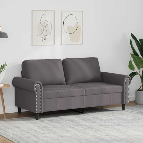 Kaloriko 2-Sitzer-Sofa Grau Kunstleder 140 cm Sitzbreite Metallgestell Wohnzimmer Couch Polstergarnitur mit bequemer Polsterung und modernem Design für Gästezimmer und Büro
