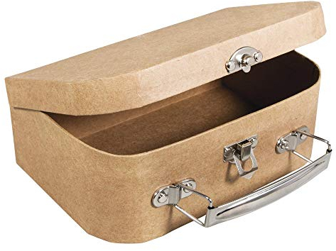 Rayher 67205000 Papier Mache Suitcase with Metal Handle, Sturdy Cardboard Carrying Case for Crafting, 18 x 12 x 6.5 cm