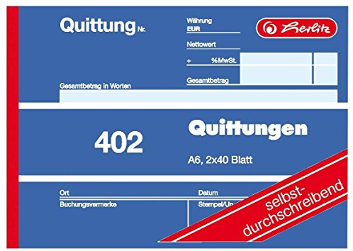 Herlitz 7876147 Quittungsblock A6 402 2x40 Blatt, selbstdurchschreibend (100er Pack)