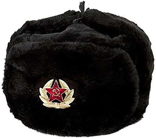 Cucuba® Original Soviet Ushanka Schwarz mit Ausstattung in Russischer Ausstattung - Geschenkidee
