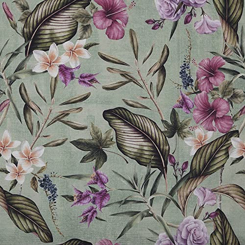Kt KILOtela - Dekostoff Halbpanama Baumwolle, Home-Accessoires, Tischdecken, Kissen, Vorhänge, Taschen, 280 cm Breite, Meterware ab 0,5 m, Preis Gilt für 0,5 m, Nacare Blumen, Grün, Flieder