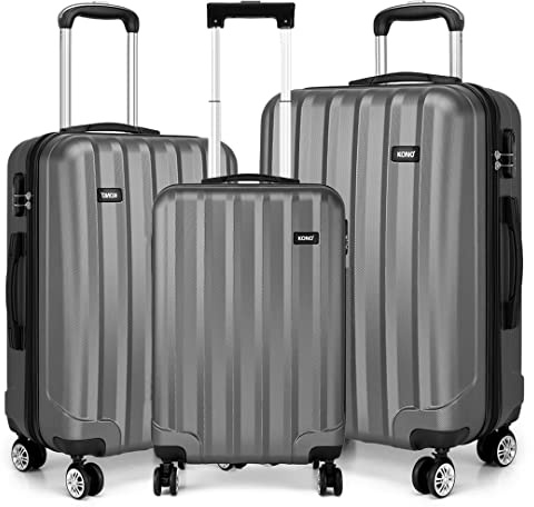 KONO Hartschale Trolley Koffer 4 Rollen Reisekoffer Gepäck (Pink, Set)