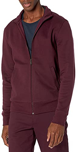 Amazon Essentials herrtröja med full dragkedja, fleece, finhalsad hals, vinröd, medium