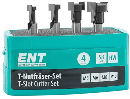 ENT 09045 4 pcs. T-Slot Router bit Set M5 M6 M8 M10, 8mm Shank Router bits, in Carbide, for hex Bolts and Screws with Metric Thread, CNC Router bits