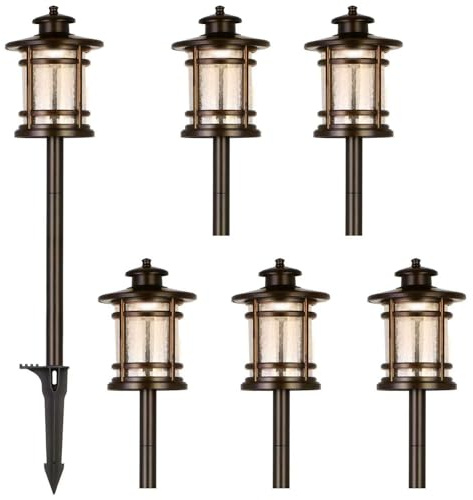 hykolity Low Voltage ORB LED Landscape Path Light with Crackled Glass Shade, 3.4W 155LM 12V-15V Wired Outdoor LED Walkway Light, Die-cast Aluminum Construction, 30-Watt Equivalent, 6 Pack