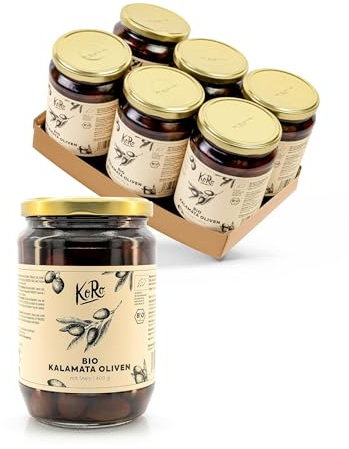 KoRo - Olives Kalamata Bio avec noyau 6 x 400 g - aromatique unique - olives naturelles en saumure - provenance Grèce