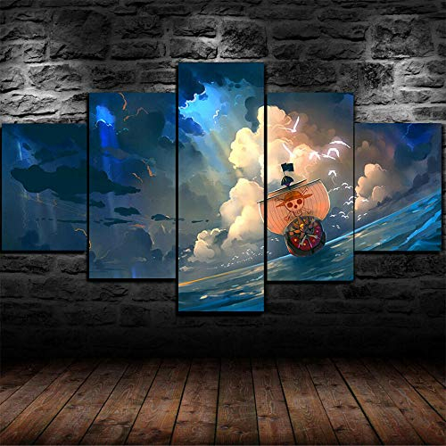 Rahmenlos Bilder Anime One Piece The Thousand Sunny 200X100 cm Vlies Leinwand Bild XXL Format Wandbilder Wohnzimmer Modern Deko Kunstdrucke Wanddekoration Leinwandbild 5 Teilig Bild Auf Leinwand
