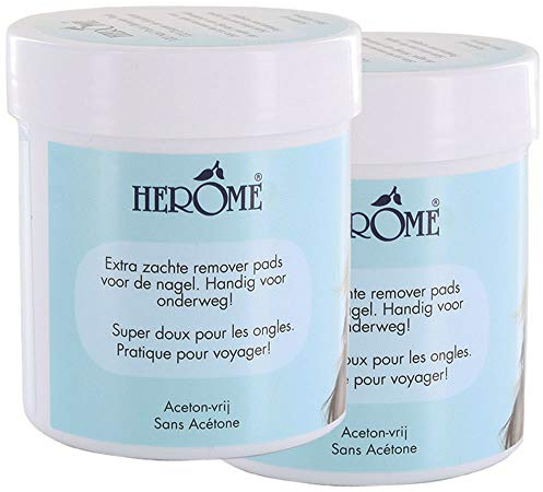 Herome Nagellackentferner Pads im Doppelpack, Acetonfrei - 2 x 100 Stück | Für Empfindliche Nägel und Nagelriemen, Mit Kamille und Citrus, Auch für Kunstnägel, Doppelte Menge