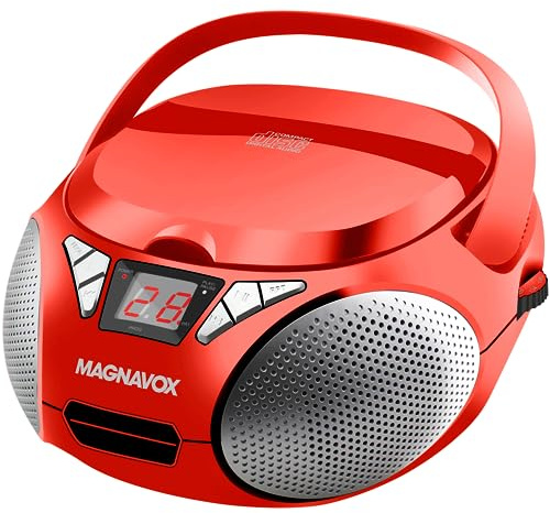 Magnavox MD6924 - Boombox CD portatile con radio stereo AM/FM, compatibile con CD-R/CD-RW, display a LED, porta AUX supportata, lettore CD programmabile, colore: rosso